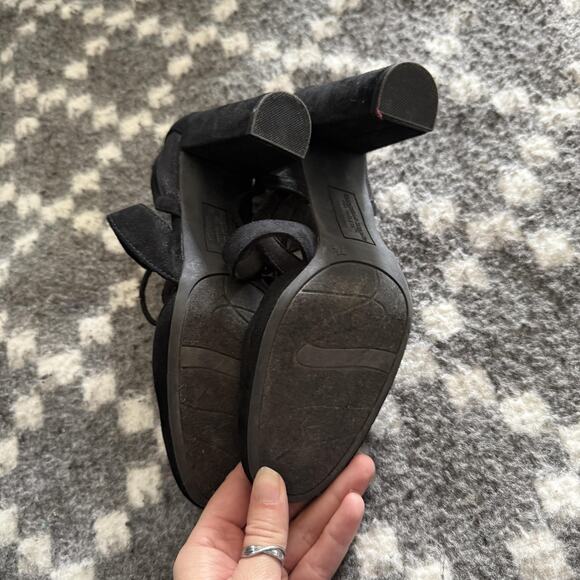 Christian Siriano Shoes Size 7.5 Suede Block Heel Lace Up Mesh Pumps Whimsigoth - Picture 7 of 9